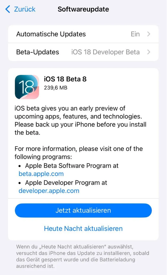 雨花苹果手机维修分享苹果 iOS / iPadOS 18 开发者预览版 Beta 8 发布 